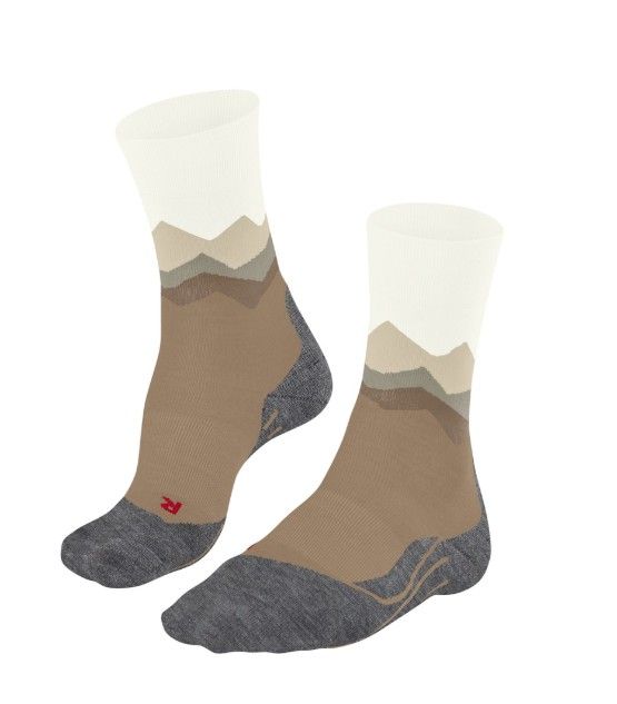 Beige Falke TK2 Explore M model 16193 4240 wandelsokken met bergpatroon grijs melange voetbed en halfhoge boord