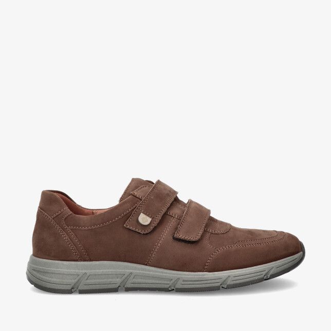 Bruine nubuck Waldlaufer HASLO 323301 191 055 met twee klittenbandriemen en grijze profielzool