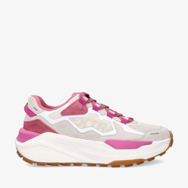 EXTR4 Kaizen XL 1.07 1207500 witte sneaker met suède en mesh roze accenten dikke zool en bruine gripzool
