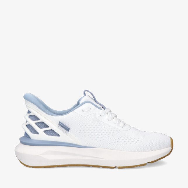 Witte Kizik WATH 2608 sneaker van textiel met mesh lichtblauwe accenten open hielkooi en dikke zool met bruine loopzool