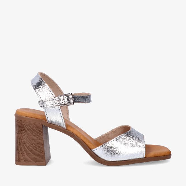 Zilveren Oh My Sandals 5919 2524-TECA/NEGRO met blokhak en open teen van imitatieleer met gesp en metallic structuur