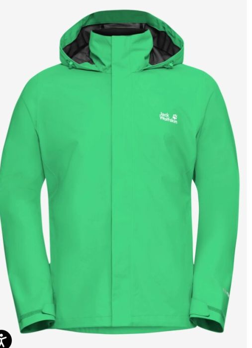 Groene Jack Wolfskin Trailtime 2L JKT M herenjas model A63903 E0278 met capuchon gladde stof en verborgen ritsflap