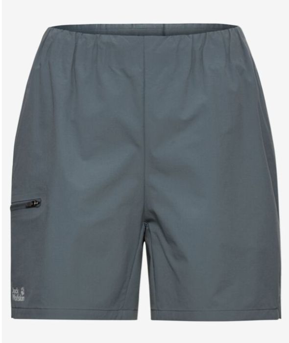 Groene Jack Wolfskin Prelight Trail Shorts W A65854 F0303 met elastische taille rechte pijpen en ritszak links gladde stof