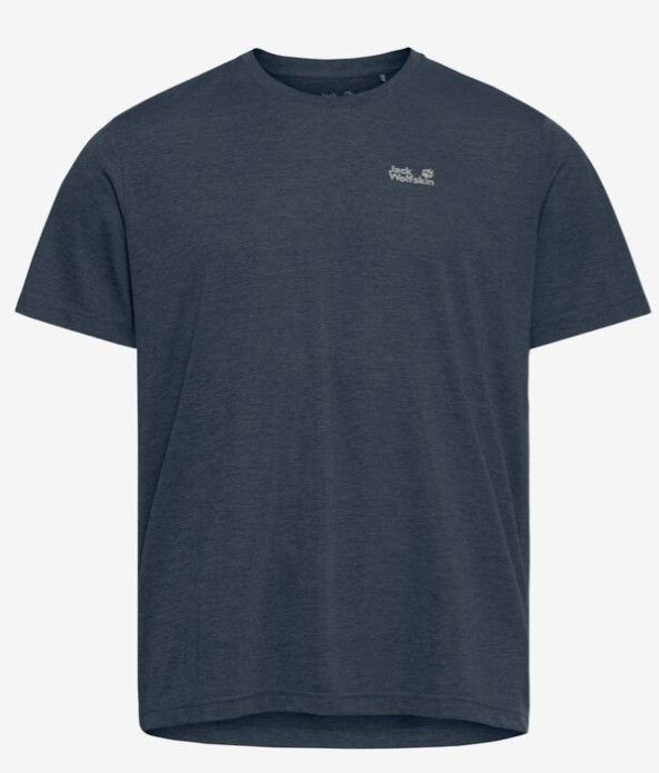 Blauwe Jack Wolfskin Wildtrail T M A65790 C0412 T-shirt van textiel met melangelook ronde hals en klein borstlogo