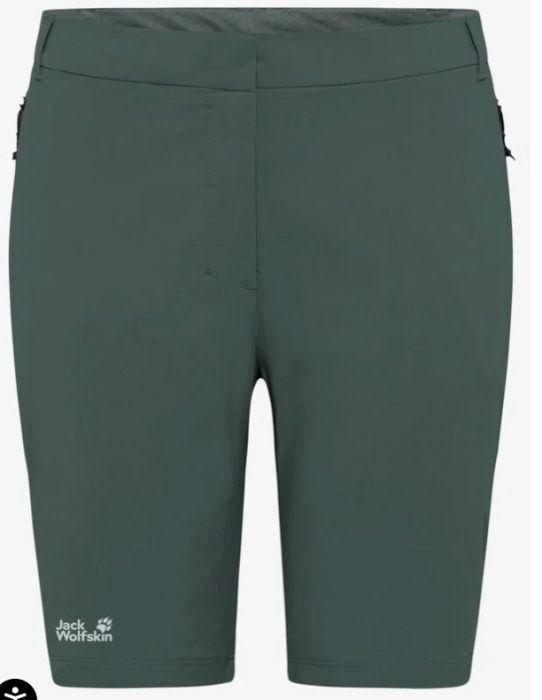 Groene Jack Wolfskin Hikeout Shorts W A63931 E0271 in textiel met slanke pasvorm stretch en ritszakken logo op zoom
