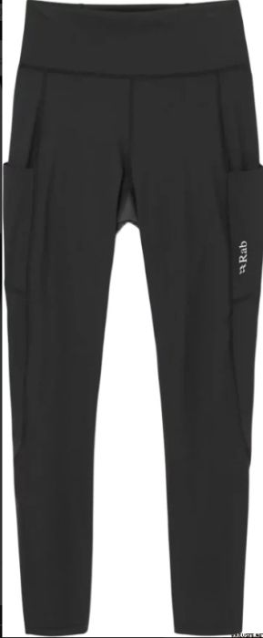 Zwarte Rab QFW 09 BLK sportlegging met hoge taille twee zijzakken en klein logo op de zijzak