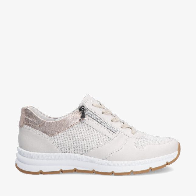 Beige Semler N4095 415 392 sneaker in leren combinatie met mesh zijrits en veters witte zool en roségouden hielaccent