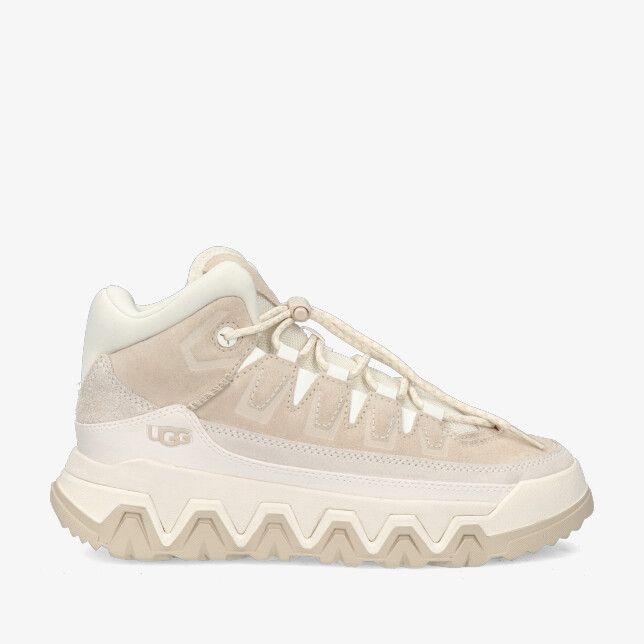 Beige suède UGG Captrail W 1161831 LHB halfhoge sneaker met zigzag profielzool en koordsluiting met stopper