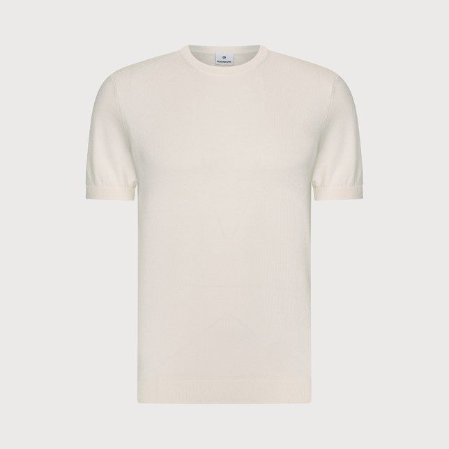 Gebroken witte T-shirttrui van Blue Industry model KBI-M17 in offwhite met ronde hals fijngebreid met ribboorden