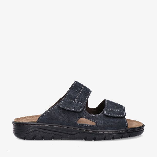 Blauwe Solidus Spezial 78063 80499 slipper in nubuck met twee klittenbandriemen open teen en stevige profielzool