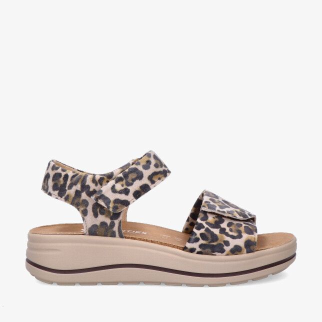 Bruine Hartjes WOOGIE 132.2002/40 52.00 sandaal van nubuck met luipaardprint klittenbandsluitingen en beige sleehakzool