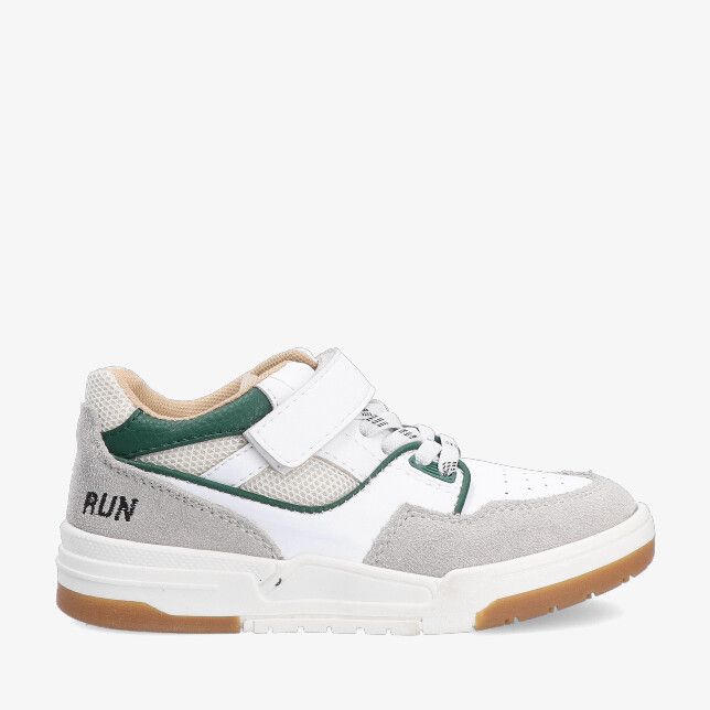 Witte leren sneaker Shoesme LB26S002 B met grijze suède details groen accent mesh inzet klittenband en veters op gumzool
