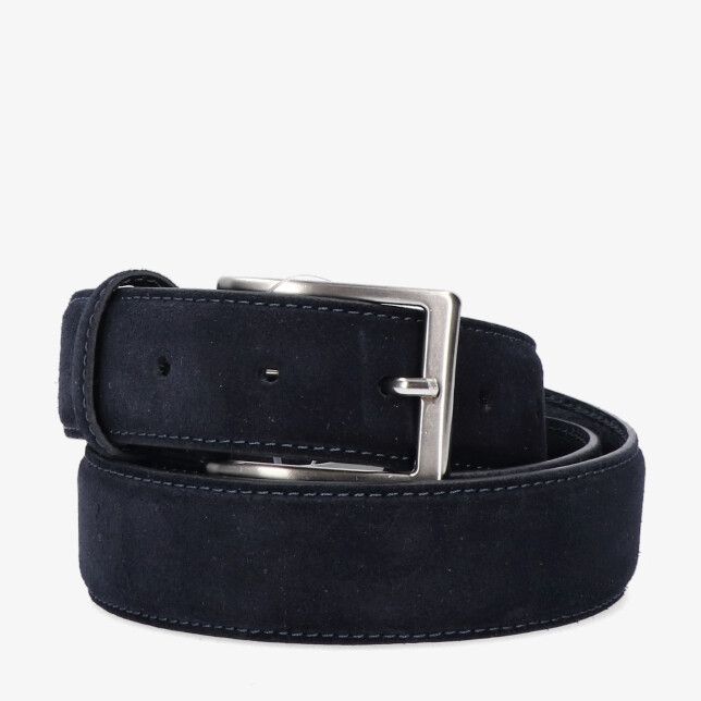 Blauwe suède riem van Giorgio B001 Blu Note met matte textuur en zilverkleurige rechthoekige gesp met stiksel langs de randen