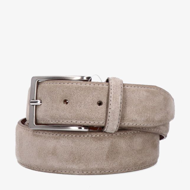 Beige suède riem Giorgio Z002 Nocciola met rechthoekige zilverkleurige gesp en nette randstiksels