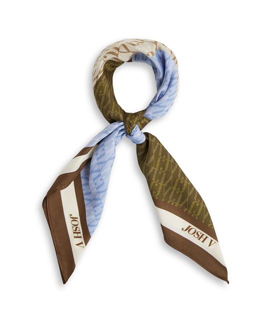 Bruine Josh V CADENCE sjaal model JV-2607-1810 987 met satijnachtige glans monogramprint en lichtblauwe en kaki vlakken