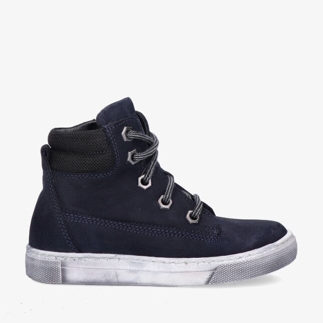 Blauwe Track Style 326860 129-W5 sneaker van nubuck met hoge schacht metalen veterhaken gewatteerde kraag en witte zool