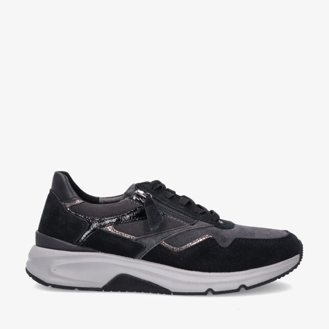 Grijze Rolling Soft 0103.01 006 sneaker in een leren combinatie met suède en mesh zijrits en dikke lichtgrijze zool