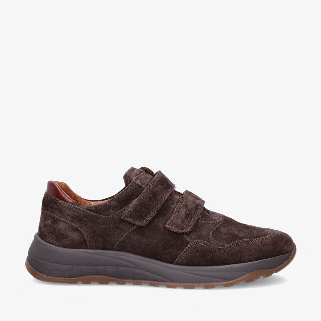 Bruine suède Waldlaufer K-JOHN 662301 307 166 sneaker met dubbele klittenbandsluiting en stevige profielzool