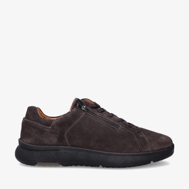 Bruine nubuck Waldlaufer Heiko 984020 190 166 sneaker met veters en zijrits met zwarte dikke zool en zichtbare stiksels