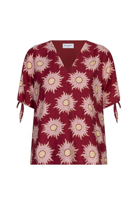 Lofty Manner RC02 658 multicolour top met V-hals losse pasvorm zonprint en korte mouwen met strikjes