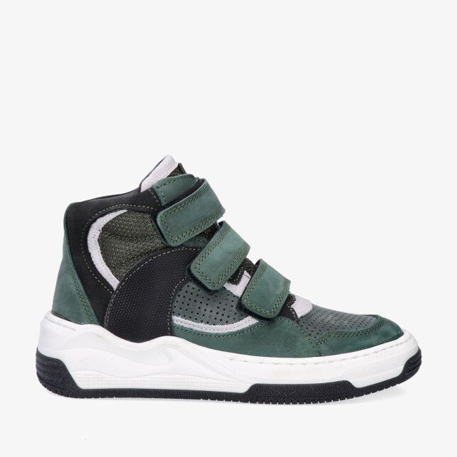 Groene Track Style 326874 568-W3 hoge sneaker van leren combi met drie klittenbandriemen geperforeerd en witte zool