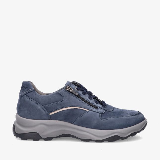 Blauwe nubuck Waldlaufer H-MAX 718006 410 206 sneaker met veters en zijrits op stevige grijze zool