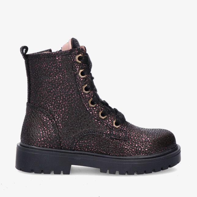 Twins 326628 949-W3 bordeauxrode veterboot van metallic leer met grove profielzool en glanzende textuur