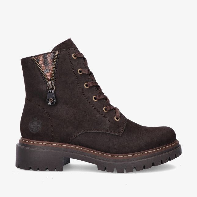 Rieker 72617 25 antraciete imitatieleren veterlaars met suèdelook zijritsdetail en grove profielzool