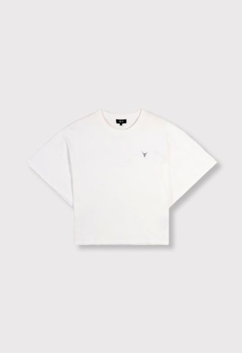 Witte ALIX The Label batwing top met boxy cropped pasvorm en klein borstlogo code 2606848800 012