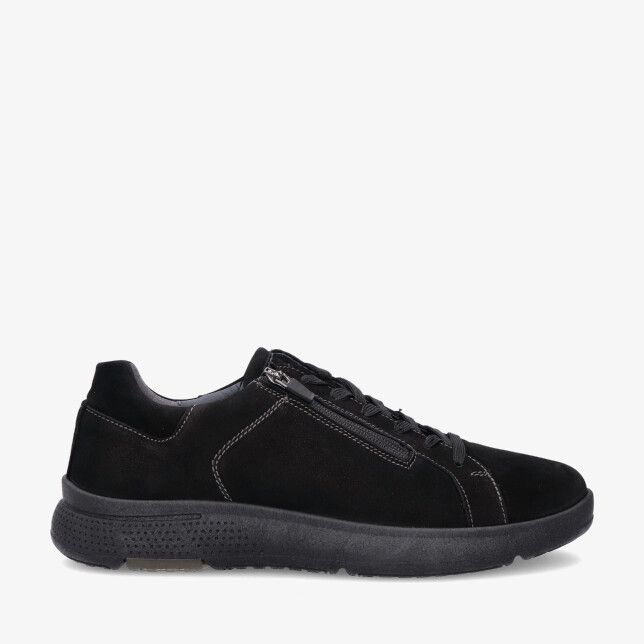 Zwarte Waldlaufer Heiko 984020 190 001 lage sneaker van nubuck met matte look met veters en zijrits op stevige profielzool